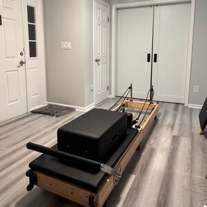 Black Pilates Reformer with Wooden Frame